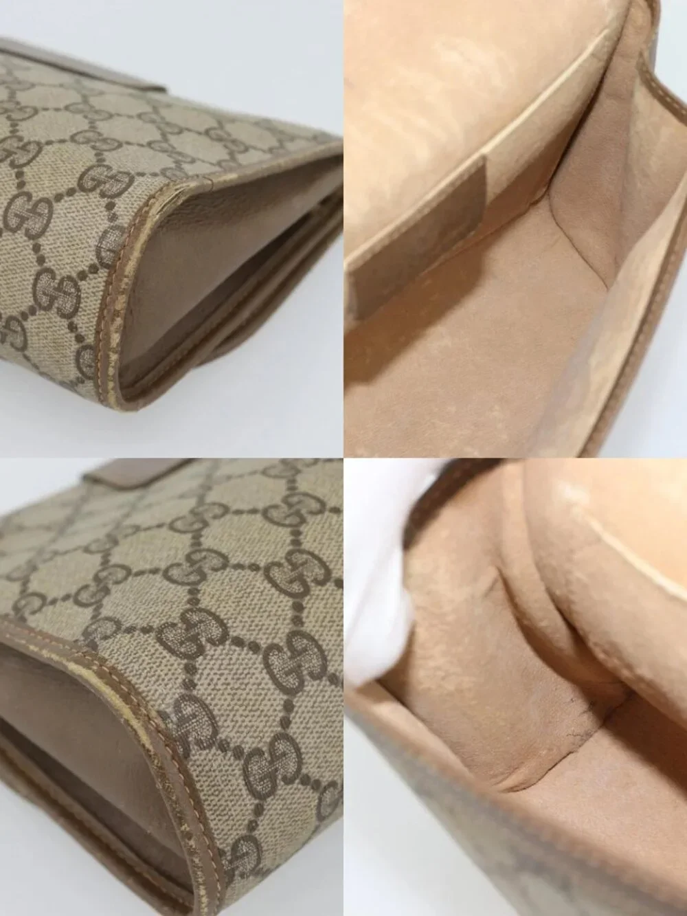 GUCCI GG Supreme Web Sherry Line Clutch Bag PVC Beige Gold 89 01 030 Auth 184406
